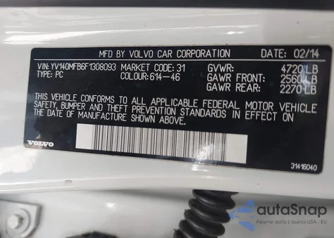 2015 Volvo S60 T5 Premier z USA, uszkodzony, nr VIN YV140MFB6F1308093